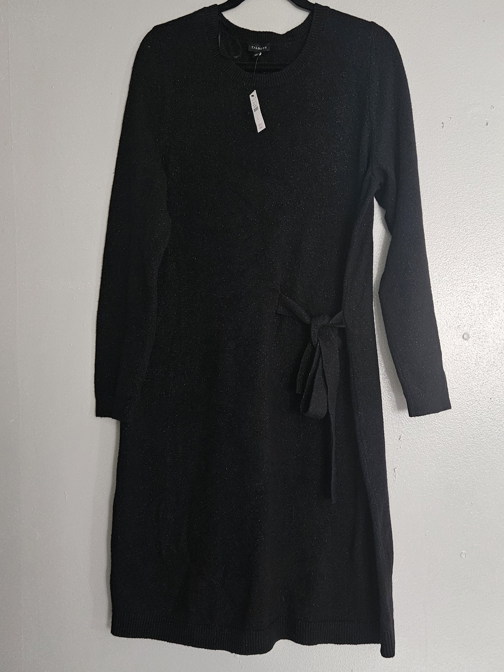 Talbots Black Long Sleeve Knit Dress with Side Tie